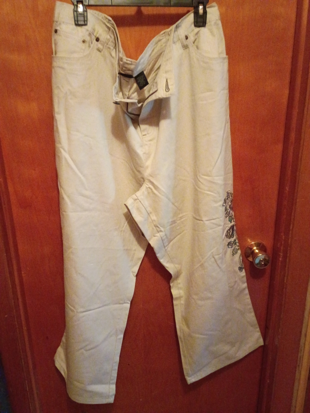 #49 KHAZANA Women's Light Beige Casual Pants with Side Embroidery